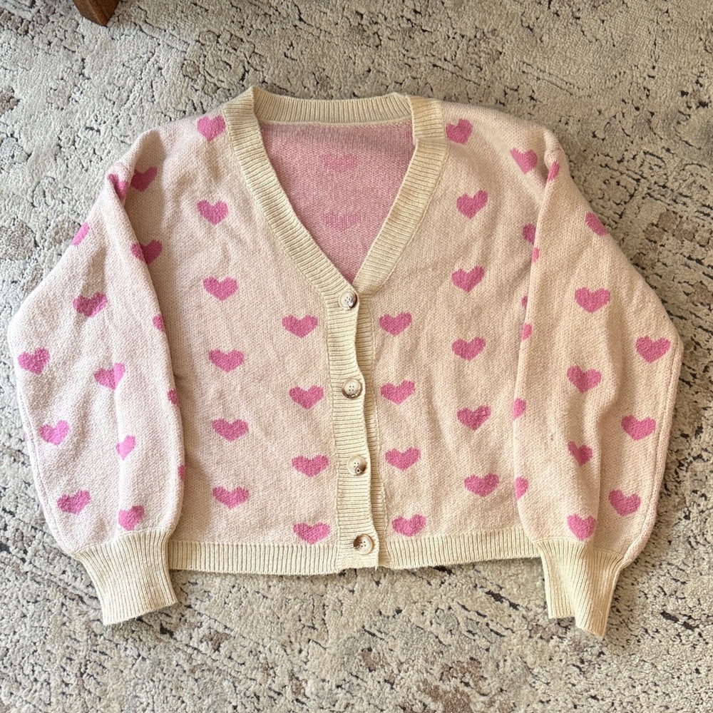 Pink Heart Patterned Women's Sweater